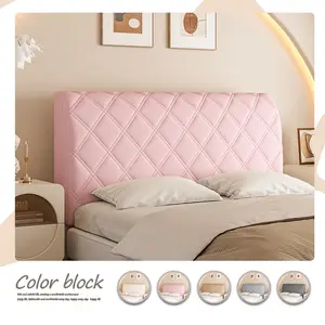 Diamond Grid Elastic Full Diamond Tufted Headboard Protector Cover, Polyester Material, Anti-Collision Dustproof, All Sizes, Soft Comfortable, Washable