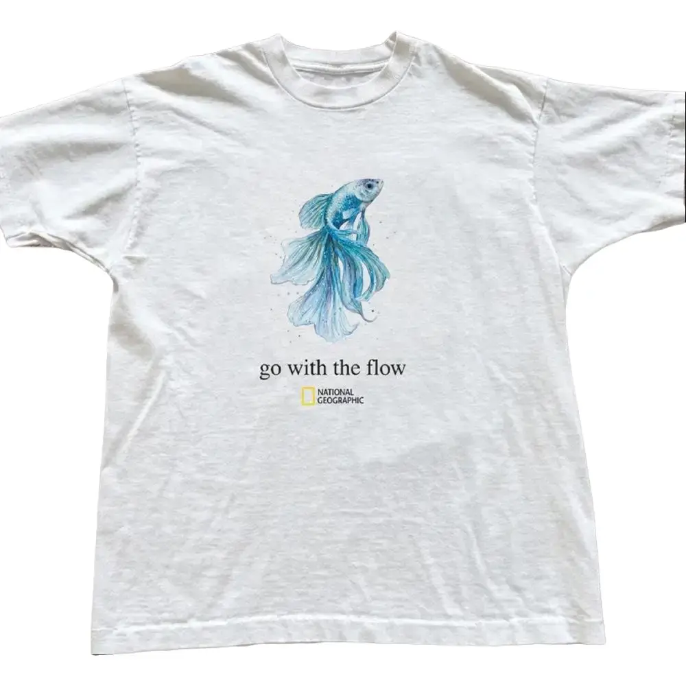 Betty Fish Graphic T-Shirt, Blue Fish “Go With The Flow” Graphic Tee, Nature Y2k Streetwear Top, 2000s Cute Gift for Mens Clothing & Women's Clothes
