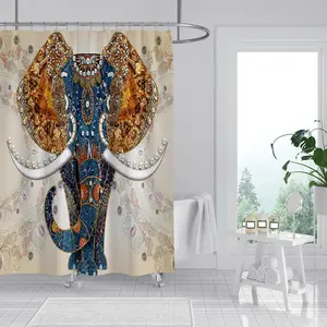 Elegant Elephant Pattern Polyester Shower Curtain, Durable Fabric, Easy to Clean, Fashion Bathroom Accessories, Boho Floral Design, 180x180 Cm