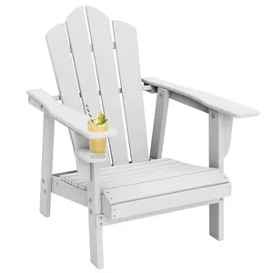 Adirondack Chair Slope with Cup Holder, Plastic Summer Furniture, All Weather Outdoor Bench for Fire Pit Lawn Garden Porch Backyard