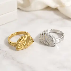 Scallop Shell Statement Ring Gold Silver Plated Ocean Beach aily Wear Jewelry Accessories for Women Valentines&birthday Boujee Gifts for gf Mother's Day gift