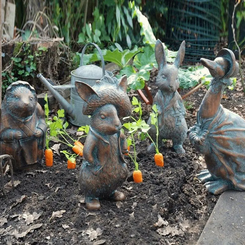 1pc Wonderland Ornament Set, Imitation Bronze Animal Resin Statue, Easter Resin Crafts Garden Decoration, Outdoor Statue & Sculpture