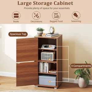 COSTWAY - 2-Tier Modern Style Nightstand with Drawer and Open Shelf-Walnut
