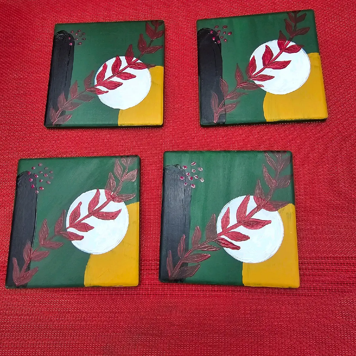 Ceramic Tile Coaster Set/ Hand Painted