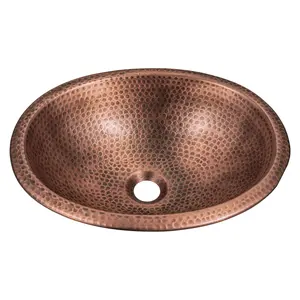 Pure Copper Hand Hammered 17 inch Oval Drop-In Bathroom Vanity Sink