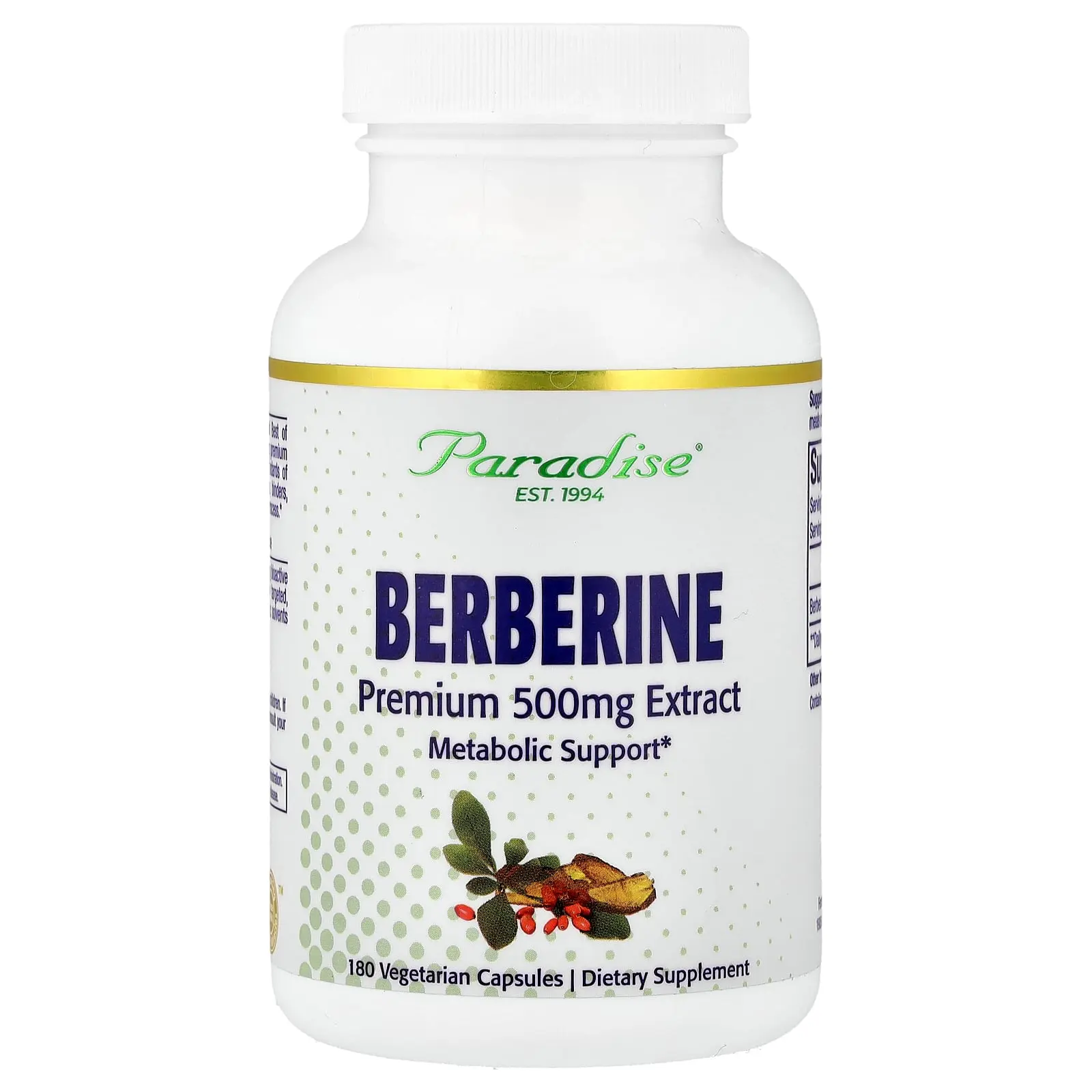 Paradise Herbs Berberine, 500 mg, 180 Vegetarian Capsules