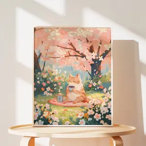 C.ozy Cat S.akura Print: Japanese Cherry Blossom Wall Art Frameless Poster -  Canvas Print