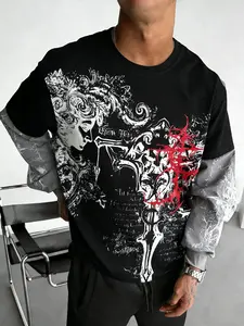 Men's Gothic Vintage Cross Print Long Sleeve Shirt, Dark Trendy Style, Streetwear, Casual Daily Wear, Party, Unique Attitude Look