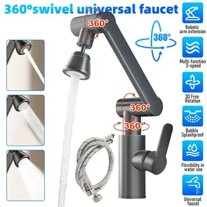 360° Swivel Kitchen Sink Faucet, Multi-angle Adjustable Hot and Cold Washbasin Faucet, Single Handle Single Hole Restroom Faucet for Kitchen, Bathroom Faucet
