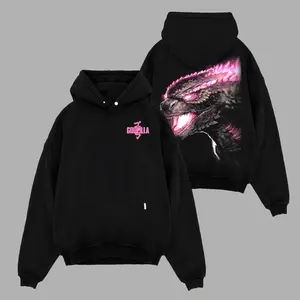 Retro Godzilla Print Washed Cotton, Vintage Graphic Hoodie Washed For Fans  Movie Monster, Design Top Cotton Streetwear   Hoodie Clothes Menswear Womenswear, Hoodie Unisex Hot 2025