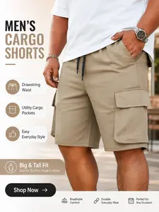 Large Size Men's Solid Color Casual cargo shorts, Simple Design with Flap Pockets, Comfortable and Fashionable for Daily Wear