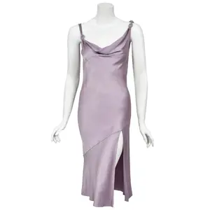 2000 John Galliano Lilac Satin Asymmetric Draped High Slit Bias-Cut Slip Dress