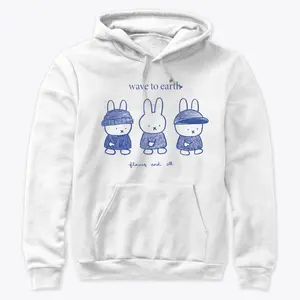 Wave to Earth Bunny Hoodie with Minimalist Sketch Design, Flaws and All Text, Cozy and Casual Pullover, Perfect Unisex Hoodie for Fans of Cute and Quirky Illustrations