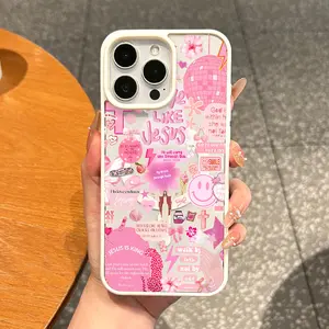 Magnetic Silicone TPU Smartphone Case for iPhone 17,16 Pro Max,15 Plus,14,13,12,11,XS,XR - Vintage Pink Jesus-Themed Collage, Shockproof, Aesthetic, Lightweight, Scratch-Resistant, Waterproof Cellphone Accessory with Resistance & Protection