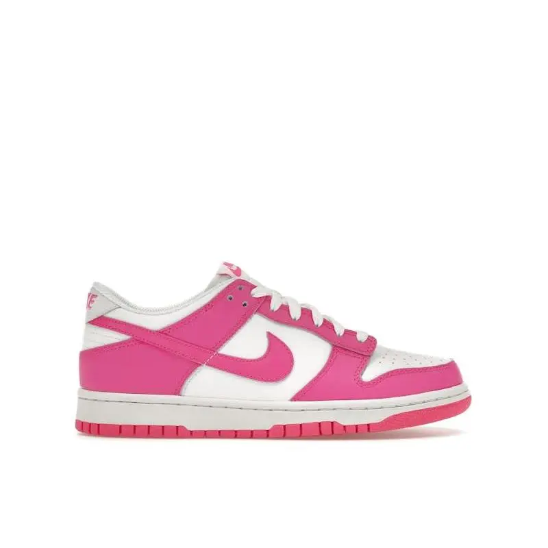 Nike Dunk Low Laser Fuchsia (GS) Kids Sneakers Basketball Shoes Leather Upper Rubber Outsole Low Top Lifestyle Footwear Youth Casual Sneakers Classic Nike Dunk Design Comfortable Everyday Shoes with Bold Colorway and Streetwear Style