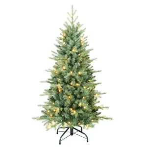 5 FT Prelit Artificial Skinny Christmas Tree,Blue Spruce Slim Pencil Xmas Tree with 926 PE&PVC Mixed Branch Tips and 250 UL Listed Clear Lights,Hinged Pine Tree with Metal Stand for Home Office Décor