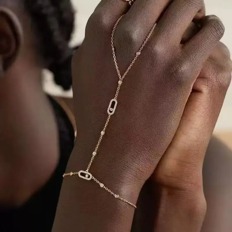 Dainty Cubic Zirconia Hand Chain Bracelet, Gold Hand Harness Finger Chain Minimalist Hand Jewelry for Women Wedding Party Daily Wear