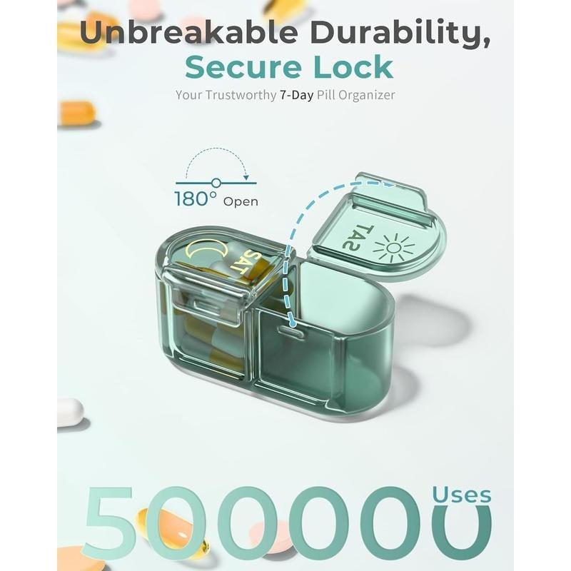 Pill Organizer 7 Day, Weekly Pill Box for Travel, Portable Medicine Organizer for Vitamins, Fish Oils & Supplements