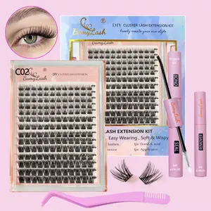 Natural Wispy C02 Lash Kit D Curl False Individual Fluffy Volume Eyelashes, Synthetic Fiber Mixed Length, 0.07mm Thickness, Everyday Wear Eyelash Extensions Natural Cluster Lash Extension Kit for Make Up