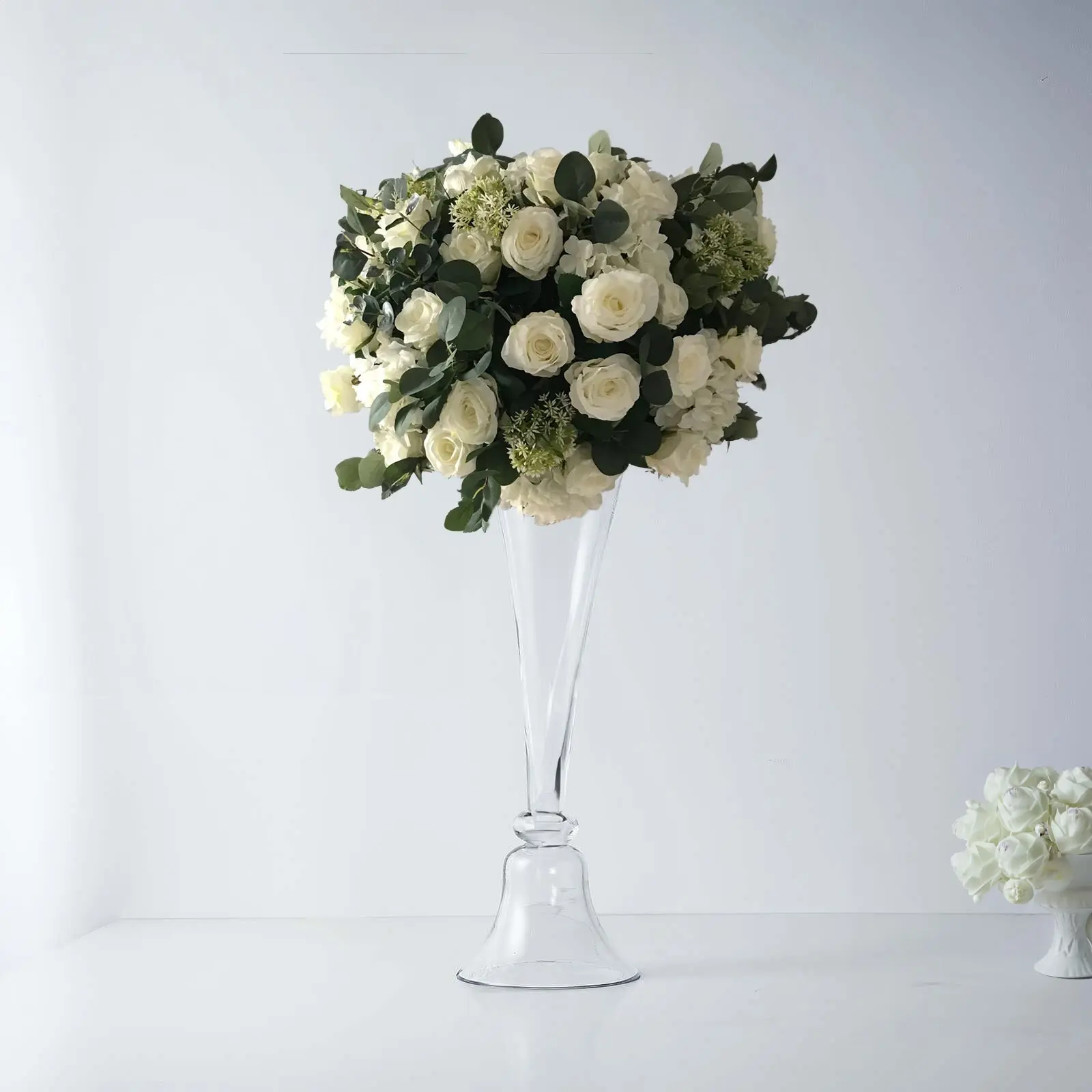 Set of 2 Glass Trumpet Vases Reversible Clarinet Design 24" Clear - Chic Wedding Floral Centerpieces