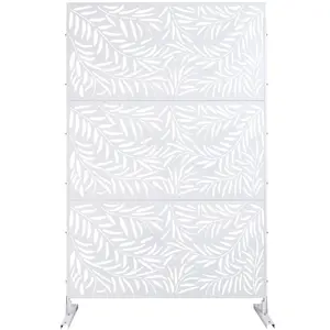 Patio Decor Privacy Outdoor Freestanding Metal Privacy Screen Panel, 76"H x 48"W, for Deck & Patio Decoration, White (PS119)