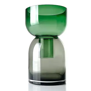 Flip Glass Vase Modern Design Green & Smoked Glass Decor Ornaments Versatile Bouquet Holder