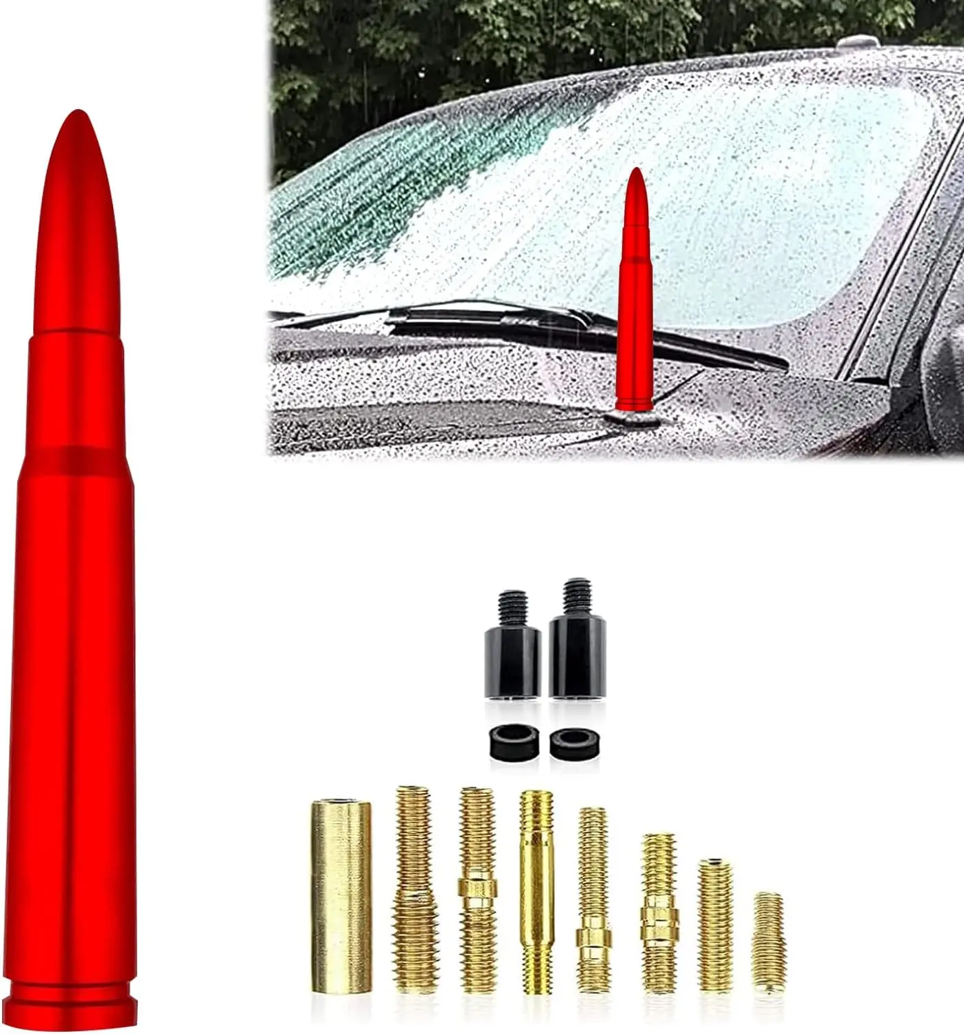 1 PC Car Bullet Antenna, 50 Cal Bullet Antenna, Antenna Topper Replacement, Heavy Duty Pickup Truck Accessories, Fit for GM Chevy Silverado 1500 2500 3500 HD GMC Sierra 1500 2500 3500 (Red)