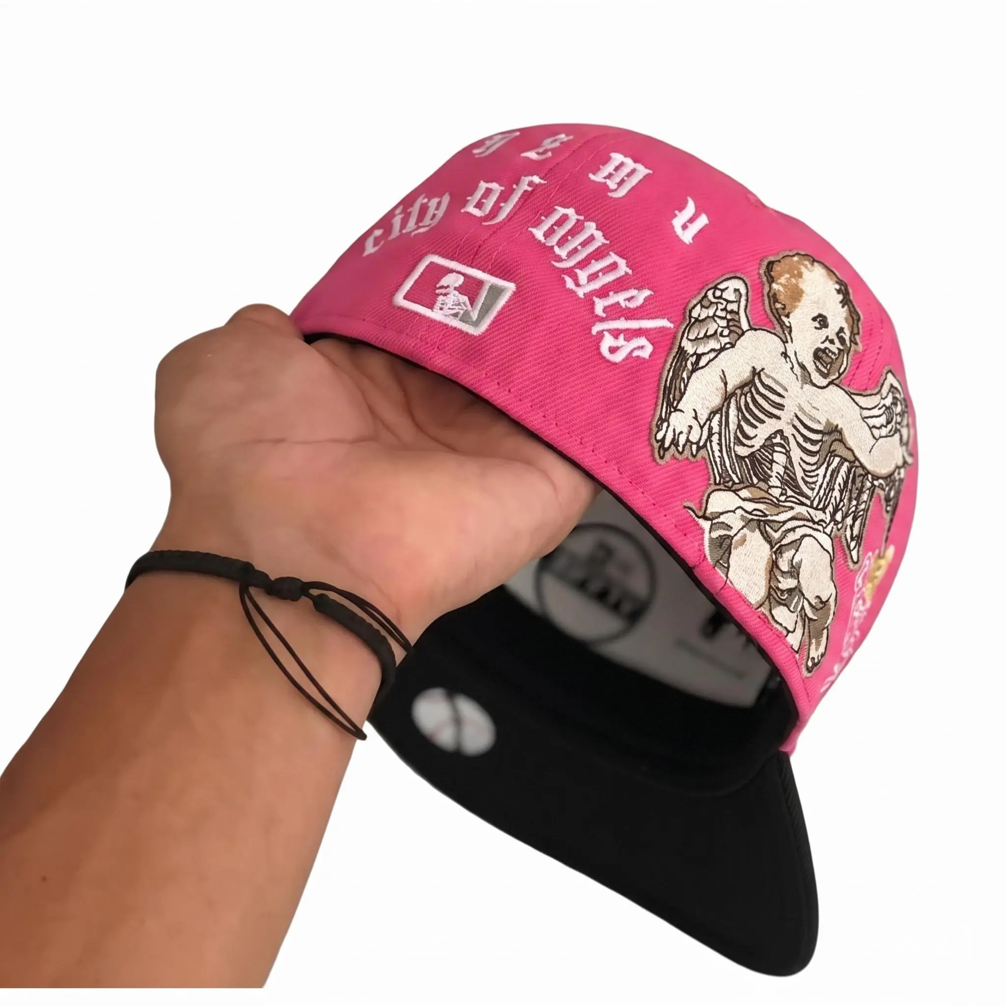 LA Embroidered Pink Baseball Cap Fitted Streetwear Hat