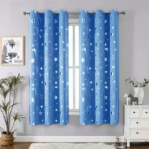 Blackout Curtains for Bedroom, Window Curtain, Star Moon Foil Print Design, Heat Insulation Drapes, Korean Style, Better Sleep Quality