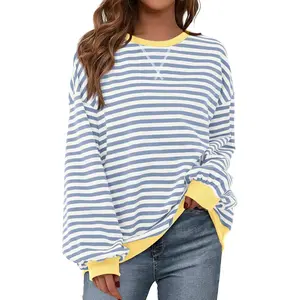 Sweatshirt For Women 2026 Summer Crewneck Long Sleeve Oversized Striped Pullover Tops Y2K Clothes Workout ShirtGift