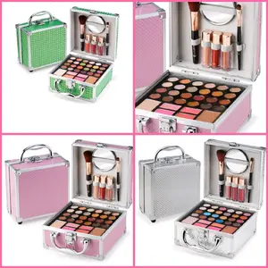 Makeup Kit  With The Small Cosmetic Train Case Included 24-Colors Eyeshadow Palette Blushes Bronzer Highlighter Lipstick Brushes Mirror
