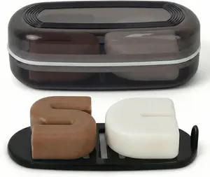 Shampoo Bar Holder Travel Case for Two Bars – Compatible with Kitsch Solid Shampoo & Conditioner Bars, Large Soap Container for Bathroom or Travel (1 Pack, Black Style A-Large)