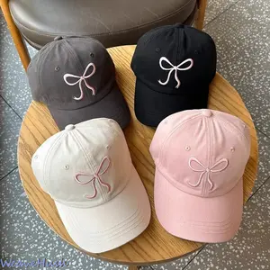Women's Cute Bow Embroidered Baseball Cap, Soft Washed Cotton Dad Hat, Lightweight Breathable Adjustable Sun Hat, Fashion Sweet Casual Sport Cap for Daily Outdoor Travel Streetwear Summer Activities