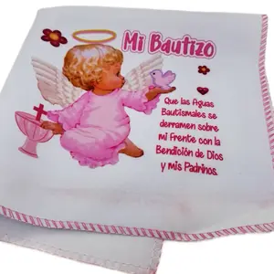 Baptism Favors 12pcs Napkins 10x10" - 100% Polyester Servilletas de tela with Angel Design for Special Occasions Tableware