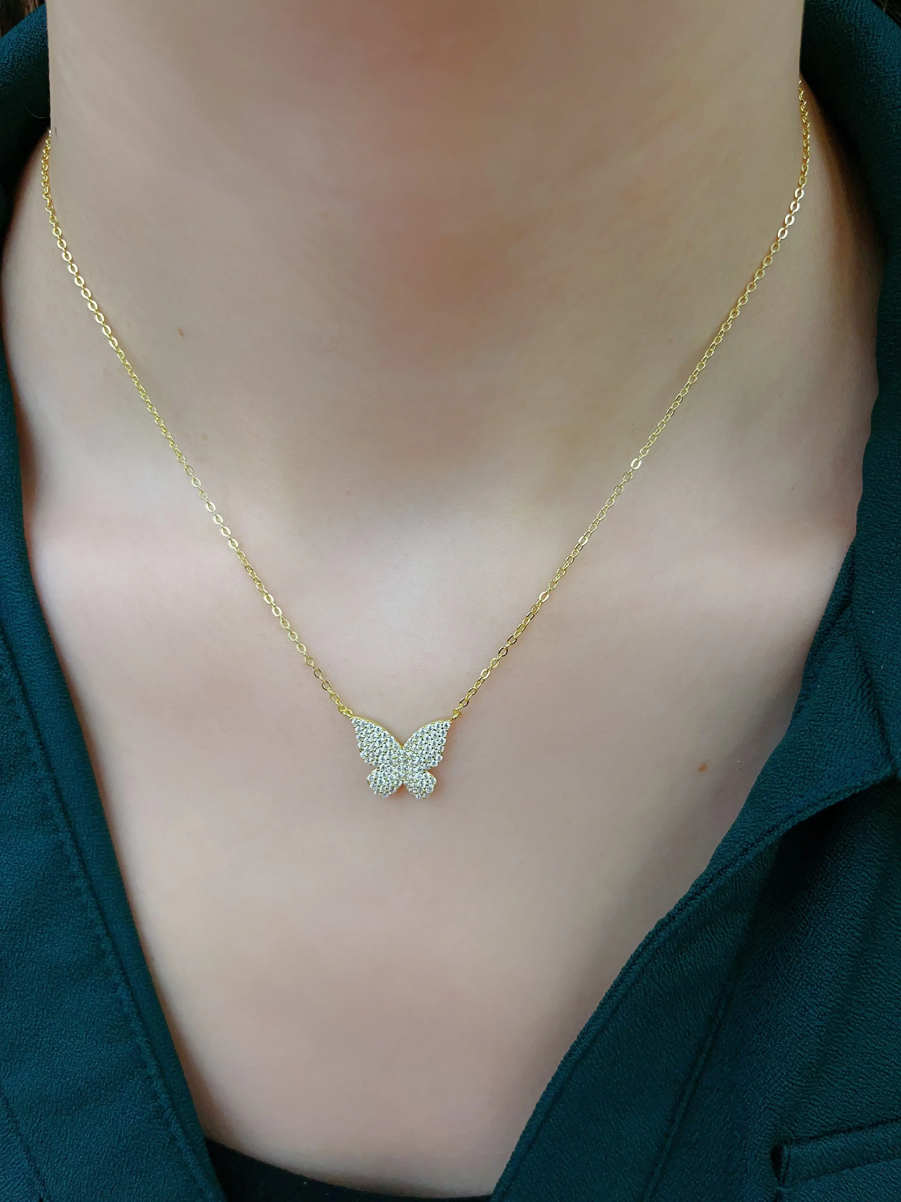 Silver Simulated Diamond Butterfly Necklace Pendant for Women