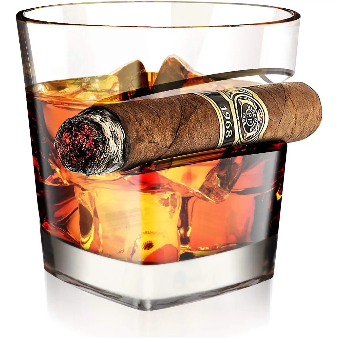 Whiskey Cigar Glass 15 Oz with Rest Holder, Old Fashioned Father's Day Gifts Whiskey Glass, Cool Bourbon Rum Gifts for Men Boyfriend for Birthday, Ret