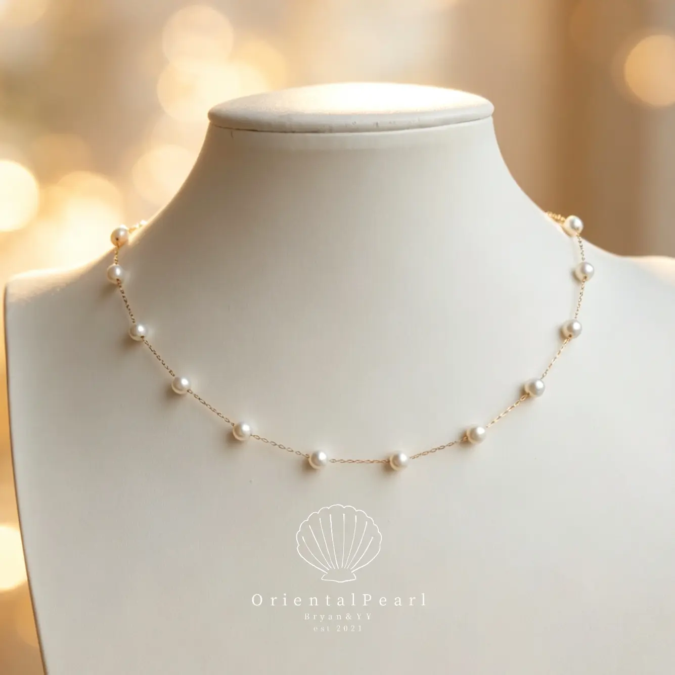 NC70-Delicate Natural Pearl Station Necklace,Elegant Bridesmaid Proposal Gift