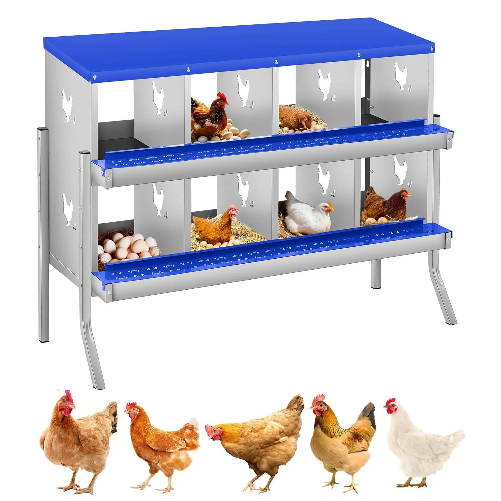 Garvee Chicken Nesting Box, 8-Compartment Chicken Nesting Box, Two-Tier Galvanized Steel Hen Egg Storage Box with Large Ventilated Holes, Assembly