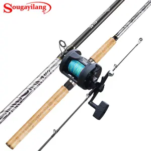 Sougayilang 8ft/9ft Fiberglass Fishing Pole Conventional Reel Combo with Durable P-Cork Rod Handle for Catfish, Salmon & Steelhead, Medium Heavy