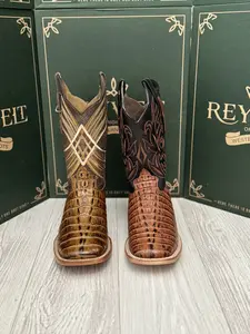 070 Cola Belly Embossed Print Botas De Rancho Para Caballero Square Toe Leather Sole