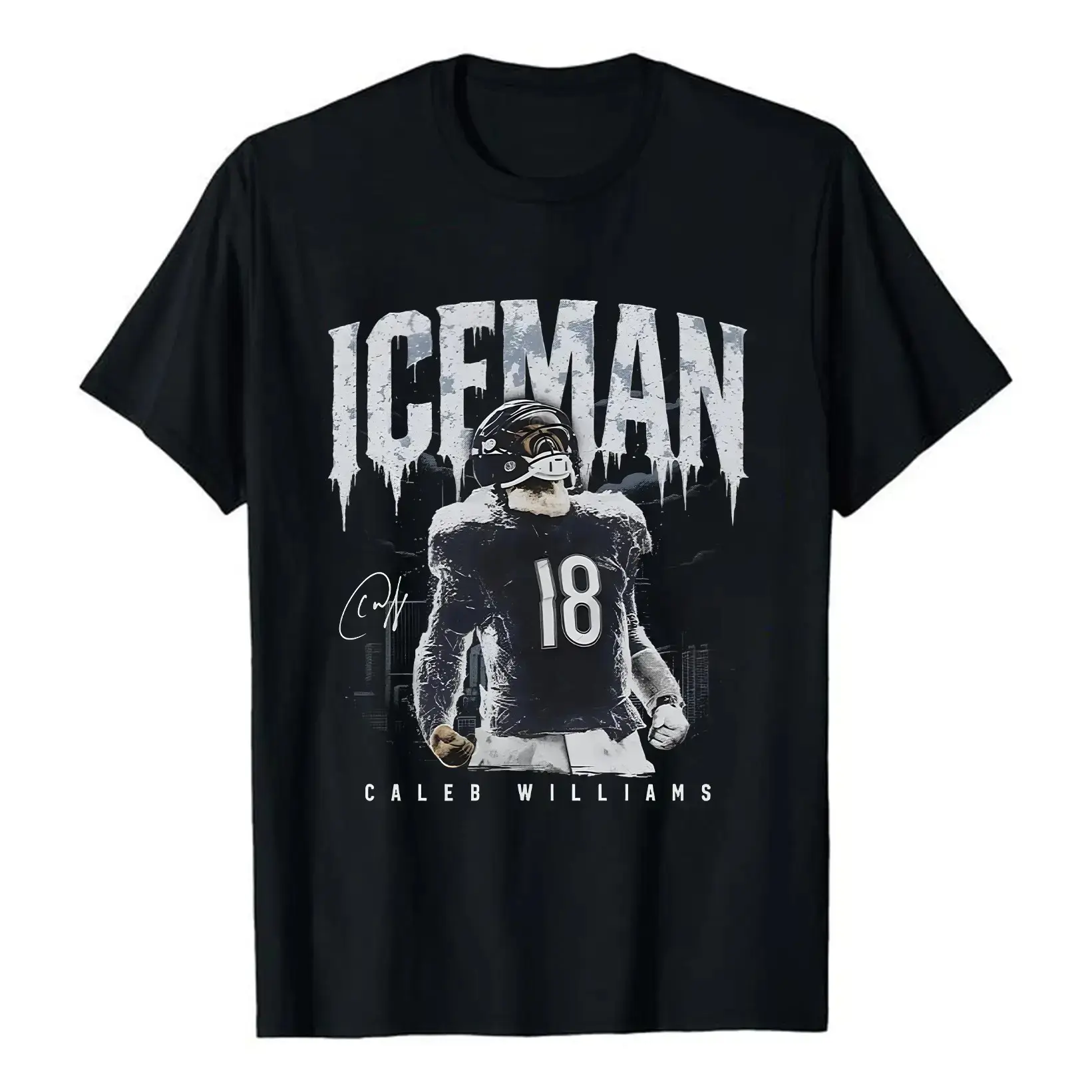 Unisex Caleb Williams Bears Iceman Signature Graphic T-shirt, Cotton Football Lover Tee, Team Fan Gift Merch