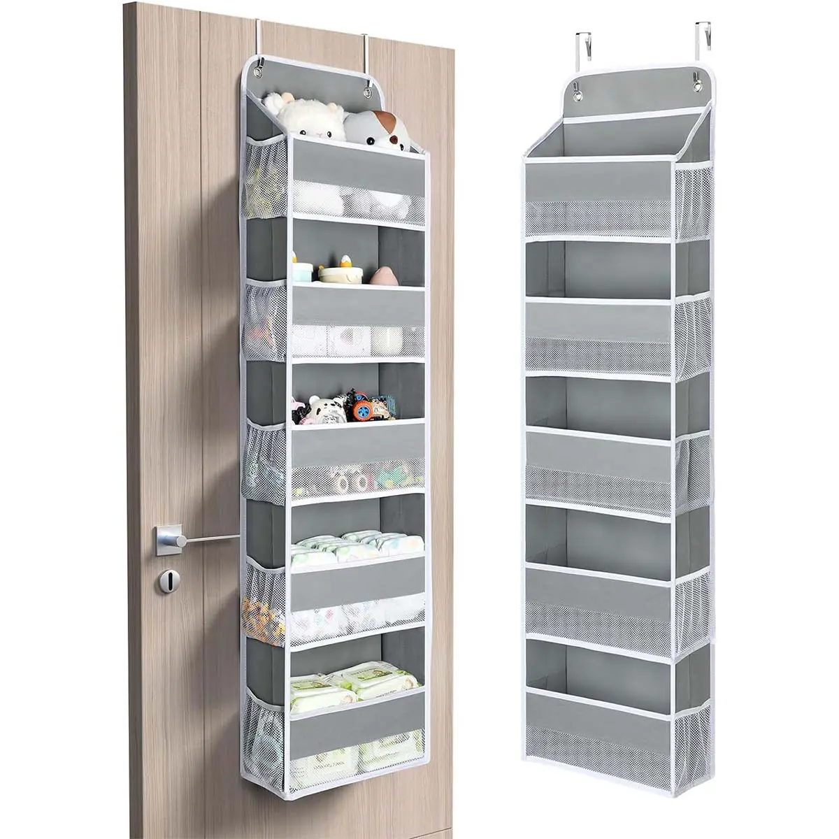 DELAMU Over-the-Door Hanging Storage Box, 5-Tier Fabric Organizer, Over-the-Door Organizer with with Large Pockets Ideal for Bedroom Bathroom Pantry Organization Home Spacesaving Solution, Premium Non-Woven, No Tools