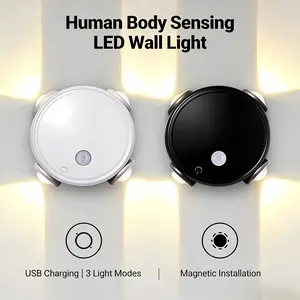 Circular Design Atmosphere Sensor Wall Light, 4 LED Lights, Touch Dimmable, Magnetic Installation, Modern Lighting for Stairs, Bedroom, Hallway