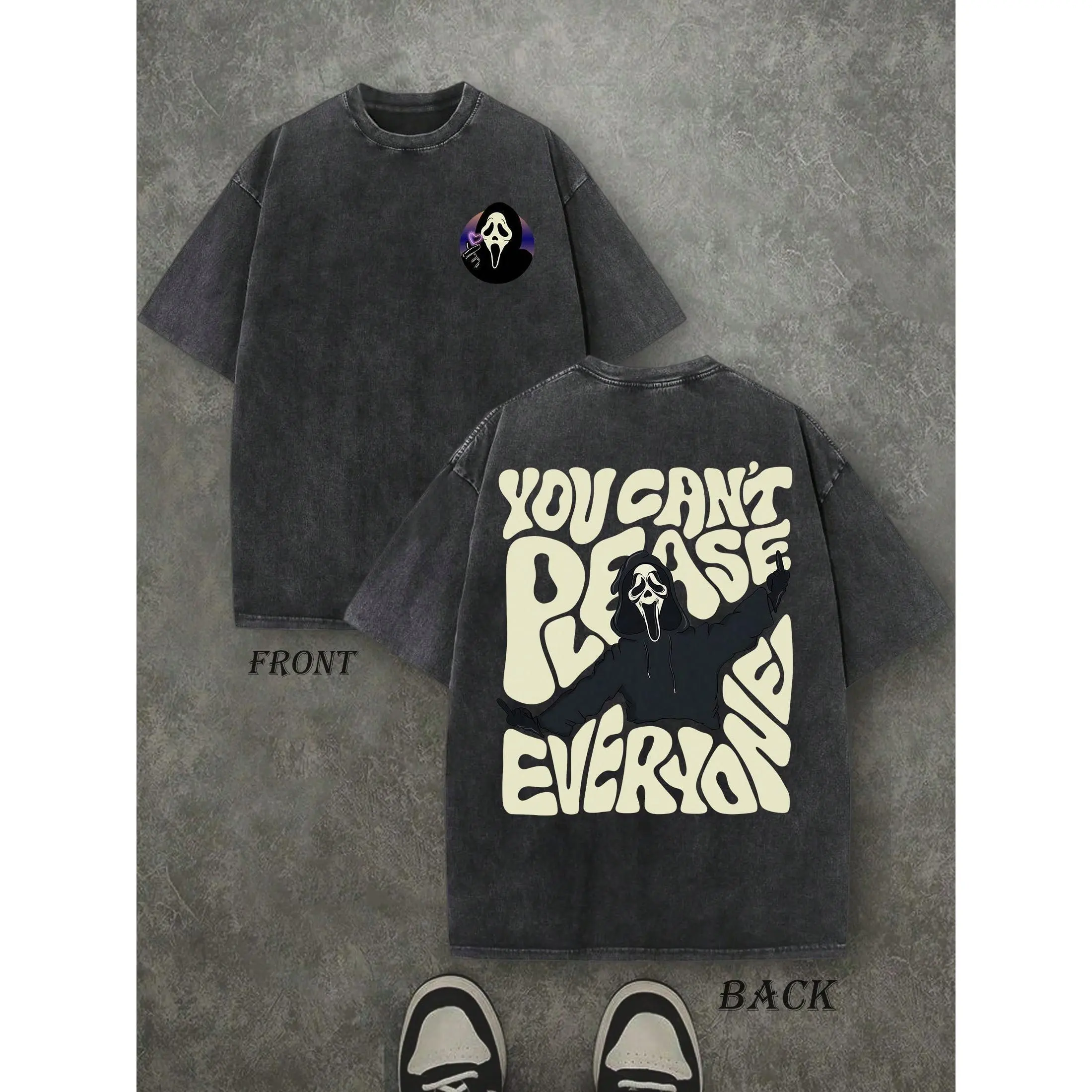 Halloween Ghostface Hearts Shirt, 'You Can't Please Everyone' Halloween GhostFace Shirt, Vintage Retro Washed Shirt Double Sided Printed (230 Heavyweight Pure Cotton T-Shirt)  Halloween Tees, Halloween Gifts