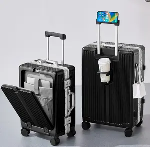 Vacuum Compression Travel Suitcase Handheld Luggage Ready-to-Travel USB Port Password Trolley Case Integrated Aluminum Frame Multifunctional Travel Box Universal Wheels Anti-Crash Travel Suitcase Front Opening 20/24 Inch