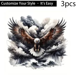 3pcs High-Definition Eagle Pattern Heat Transfer Stickers, Tear-Resistant DIY Iron-On Patches for Durable Plastic T-Shirt Making, Pillow Decoration - Multi-Color, Washable, Waterproof