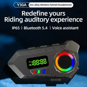 Y30a Bluetooth-compatible Motorcycle Helmet Earphones with Fm Radio, Waterproof, Soft and Hard Microphone Options, LCD Display, Bluetooth-compatible 5.4