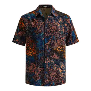 TIXMIE Men Retro Hawaiian Shirt, Rayon Floral Print Short Sleeve Button Down Casual Summer Beach Vacation Top，good graphic tees，cotton graphic tees，shirt，camo