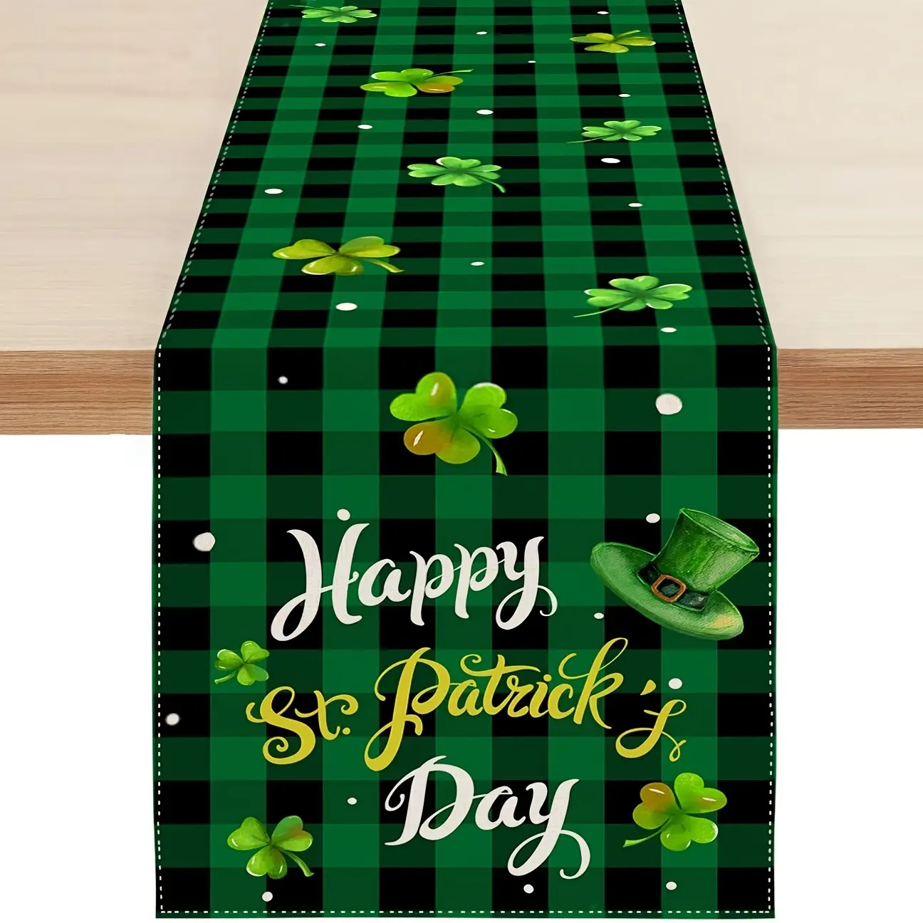 1pc St. Patrick's Day Clover Table Runner Suitable for - Shamrock Plaid Linen Farmhouse Decor, 72*108 Inch Rectangular Runner for Kitchen Dining Table, Indoor Outdoor Decorations