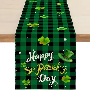 1pc St. Patrick's Day Clover Table Runner Suitable for - Shamrock Plaid Linen Farmhouse Decor, 72*108 Inch Rectangular Runner for Kitchen Dining Table, Indoor Outdoor Decorations